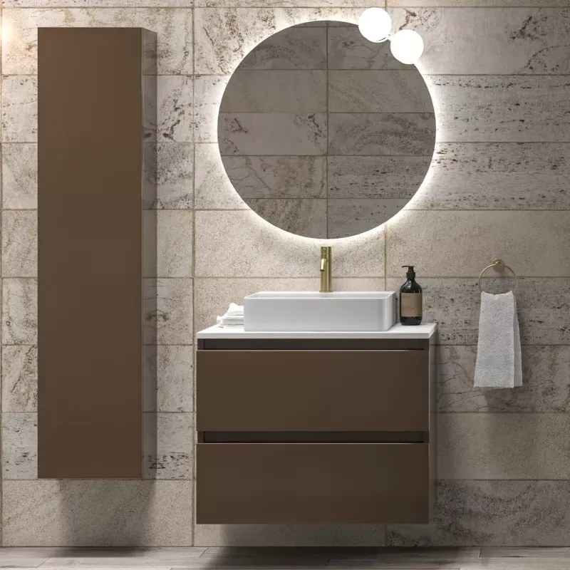 Mobile bagno sospeso 80 cm con due cassetti e piano bianco solid surface TOD-80SS - KAMALU