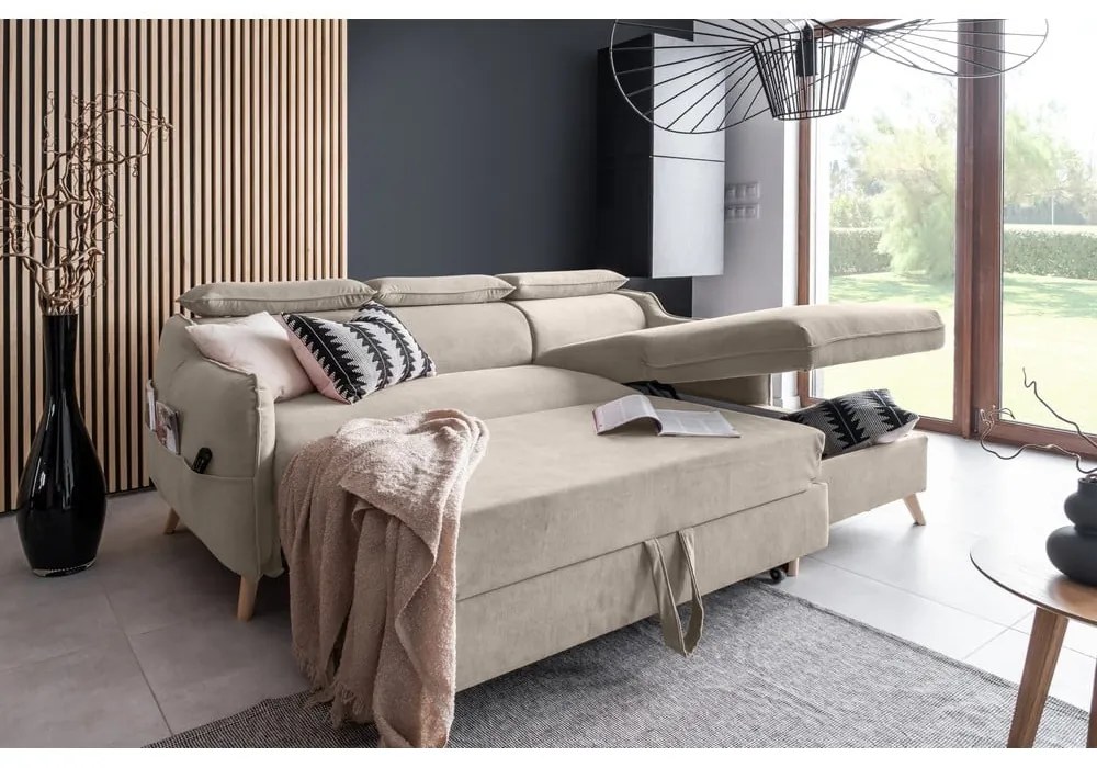 Divano letto angolare in velluto beige (angolo destro) Sweet Harmony - Miuform