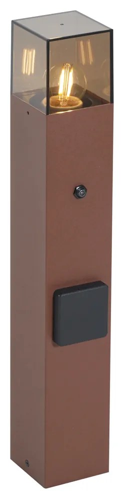 Lampione da esterno industriale marrone ruggine con vetro fumé 50 cm con sensore crepuscolare - Denmark