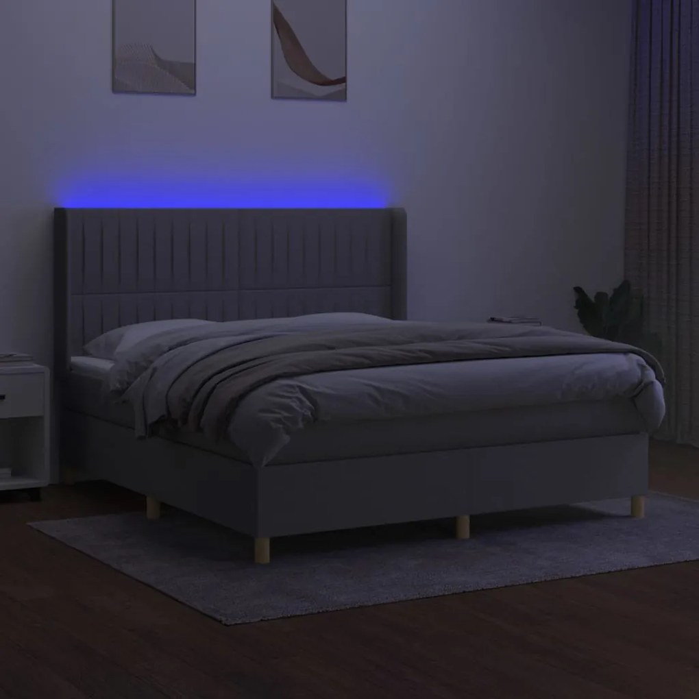 Letto a molle materasso e led grigio chiaro 160x200 cm tessuto