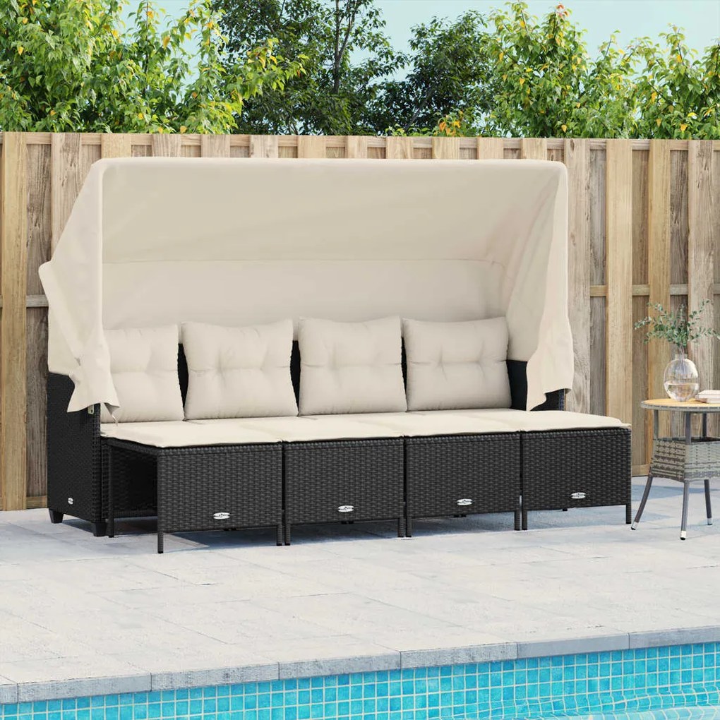 Set divani da giardino 5 pz con cuscini in polyrattan nero