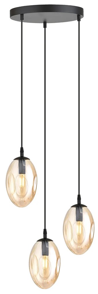 Sospensione Minimal 3 Luci Atalanta Acciaio Nero E Vetro Ambra