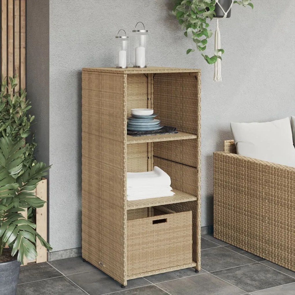 Armadietto portaoggetti giardino beige 50x55x115cm polyrattan
