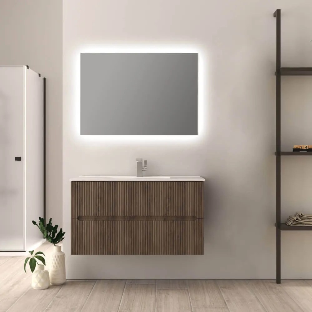 Mobile da bagno Noce 100 cm cannettato Riga