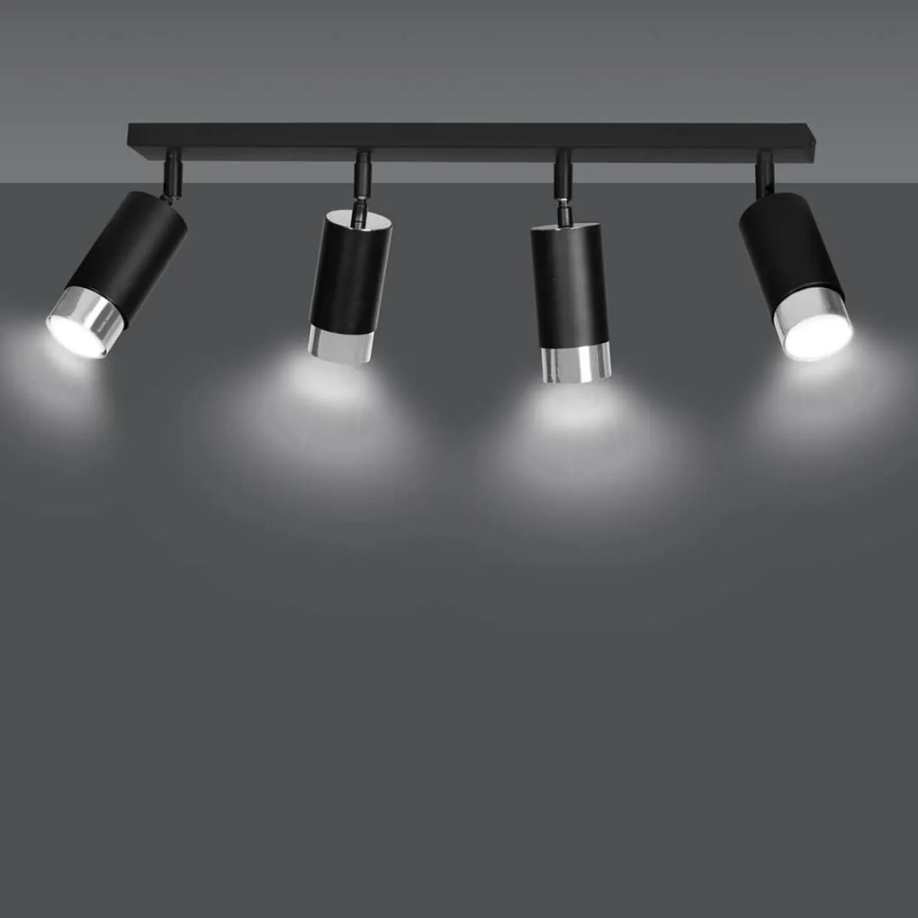 Lampada da Soffitto in Acciaio HIRO 4 Nero Cromo/Oro 4xGU10