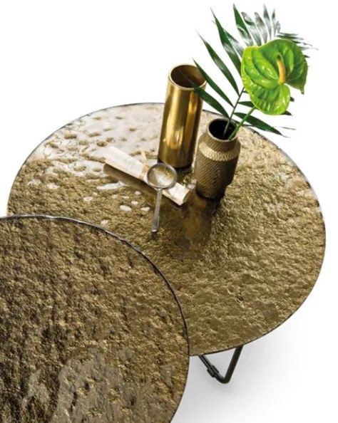 Tavolino tondo con piano vetro temperato effetto martellato Bronzo JON 60