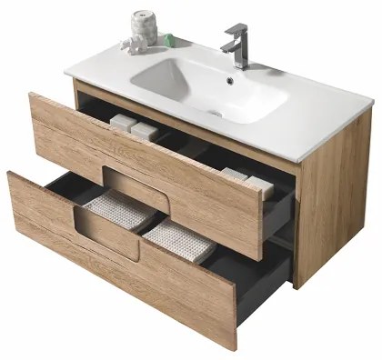 Mobile sospeso bagno ARCO 100 cm due cassetti Rovere Nodi