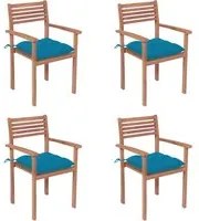 Sedie da Giardino 4 pz con Cuscini Azzurro in Massello di Teak 3062308