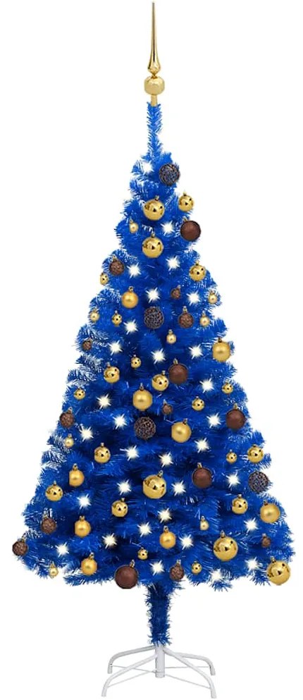 Albero Di Natale Preilluminato Con Palline Blu 120 Cm Pvc /