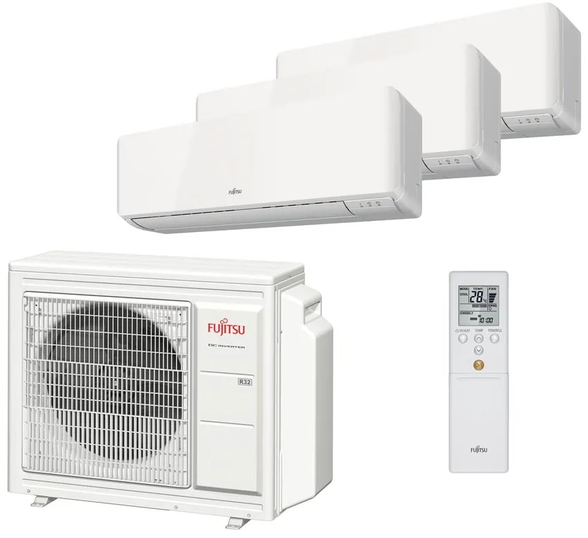 Condizionatore a muro multisplit inverter FUJITSU KM 9 + 9 + 12 18000 BTU classe raffreddamento A+++, classe di riscaldamento A++, bianco e beige