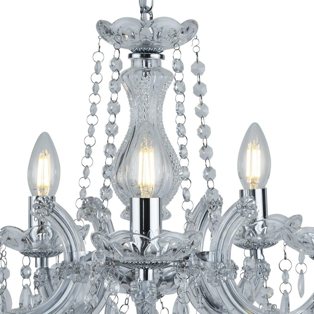 Lampadario Classico Marie Therese Acciaio Cromo Cristallo 5 Luci E14