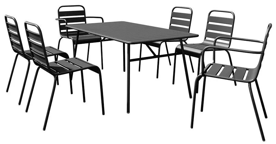 Sala da pranzo giardino tavolo L.160cm 2 sedie impil. bracc. e 4 sedie impil. Metallo Nero - MIRMANDE di MYLIA
