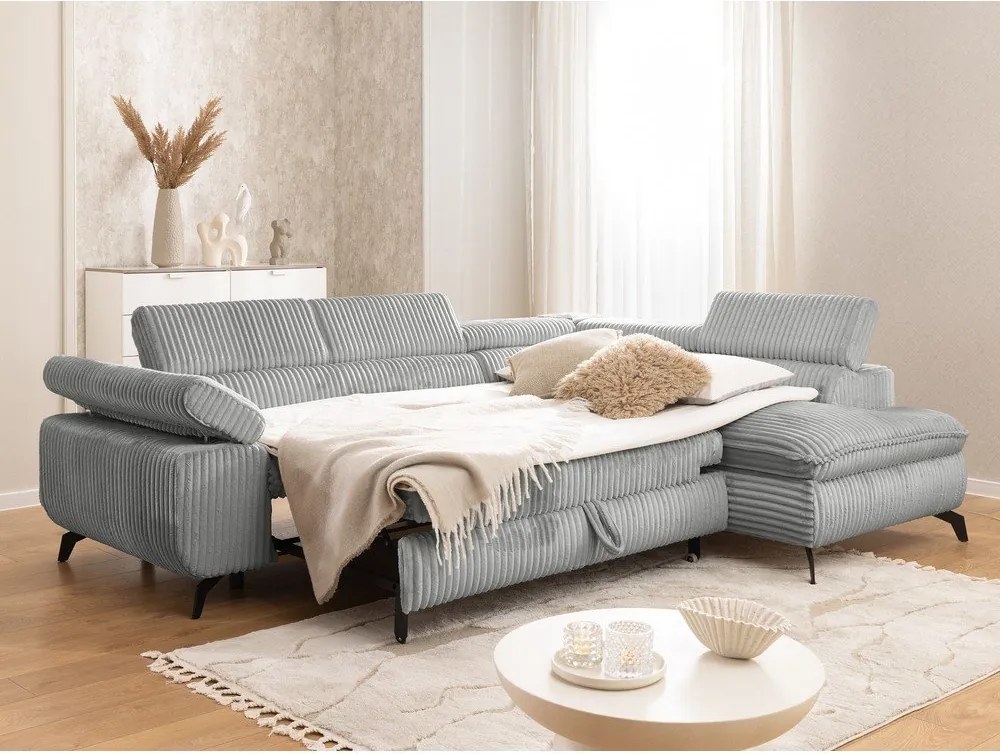 Divano angolare grigio chiaro (con penisola a destra/a L) con rivestimento in velluto a coste Marbeya – Ropez