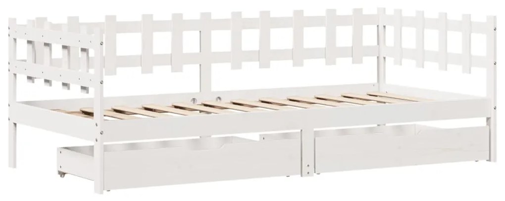 Dormeuse con cassetti bianco 90x190 cm legno massello di pino