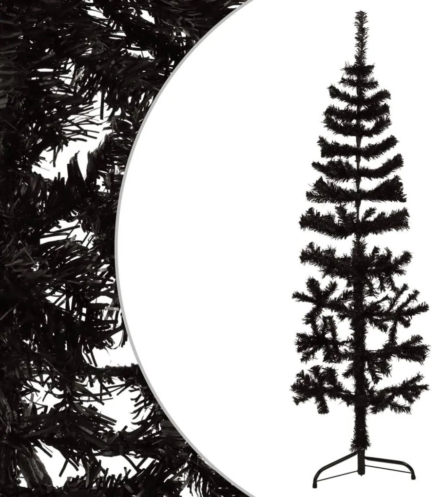 Albero Natale Artificiale Sottile a Metà con Supporto Nero e Verde, Nero / 150 cm