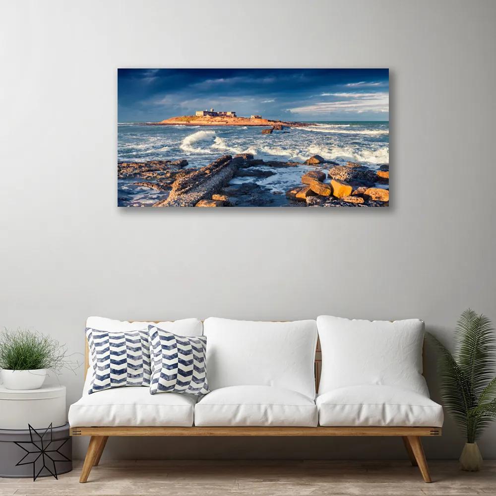 Foto quadro su tela Paesaggio di pietre di mare 100x50 cm