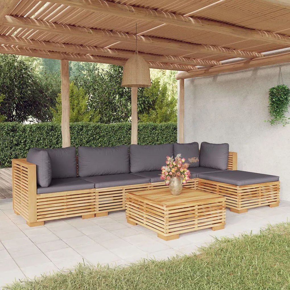 Set divani da giardino 6 pz con cuscini legno massello di teak