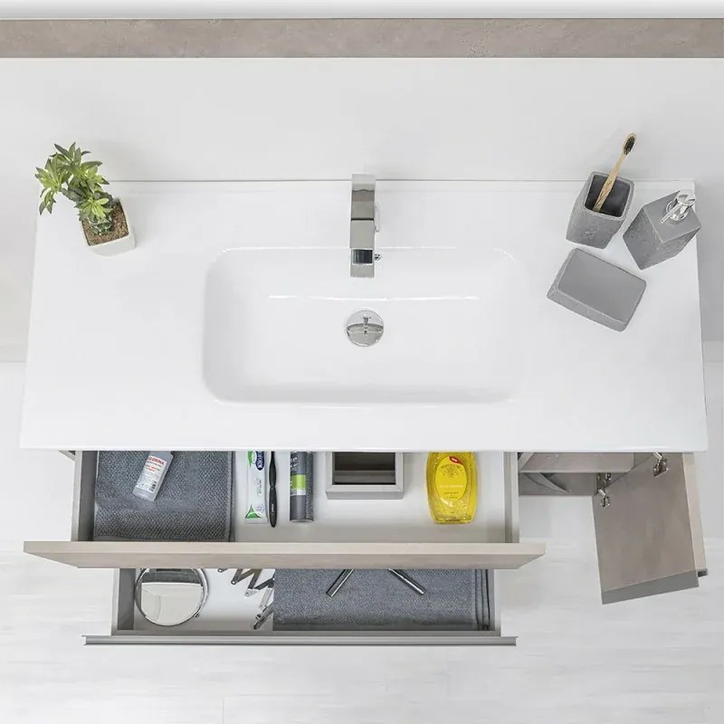 Mobile Bagno Effetto Pietra Beige da 90 cm Sospeso