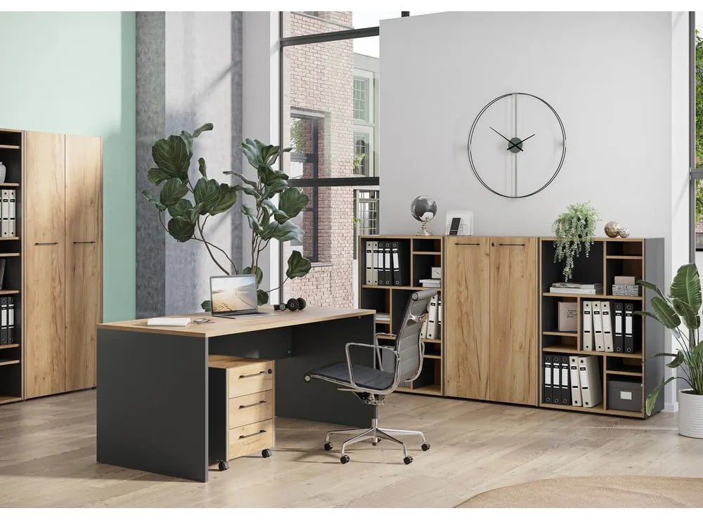 Libreria color antracite/di colore naturale con effetto rovere 75x120x40 cm Podium – Germania