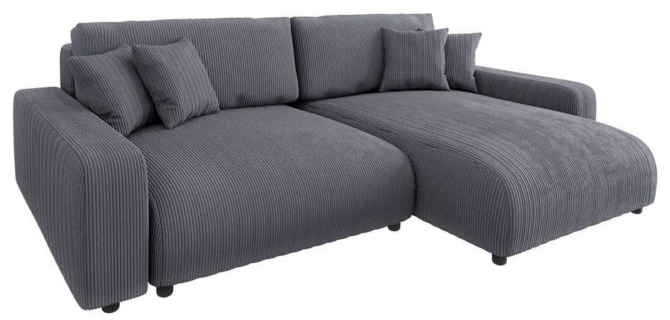 Divano letto angolare in velluto a coste grigio scuro (penisola variabile) Sara - Ropez