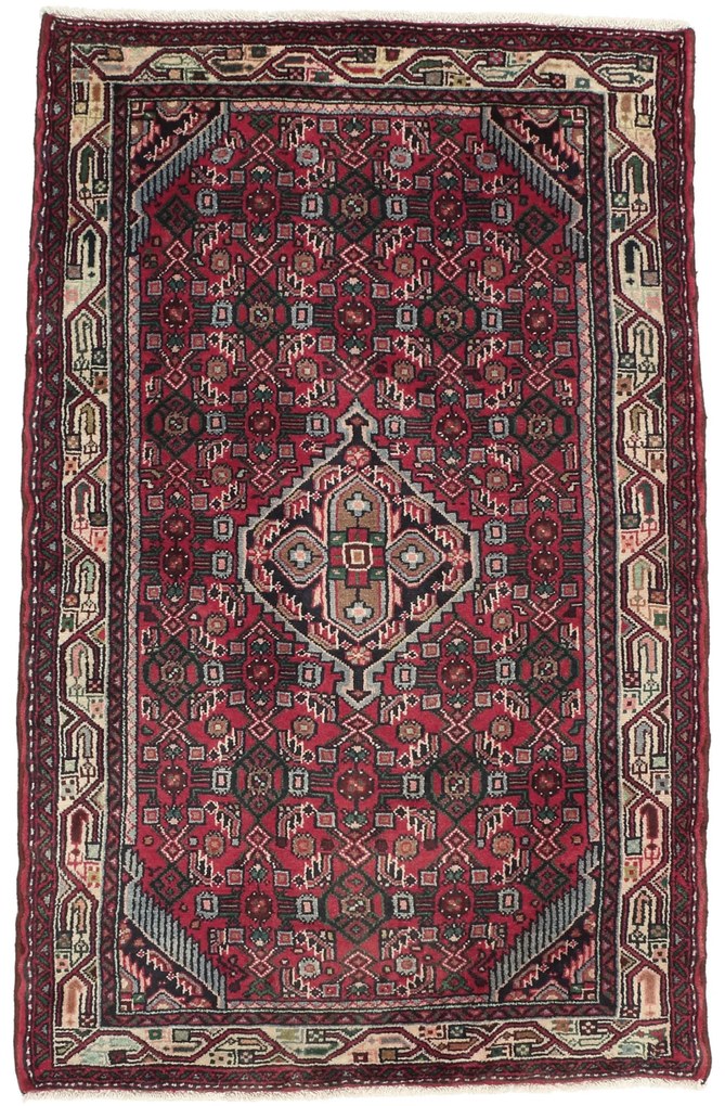 Hamedan Tappeto 150x90 Rosso (Iran) Annodato A Mano
