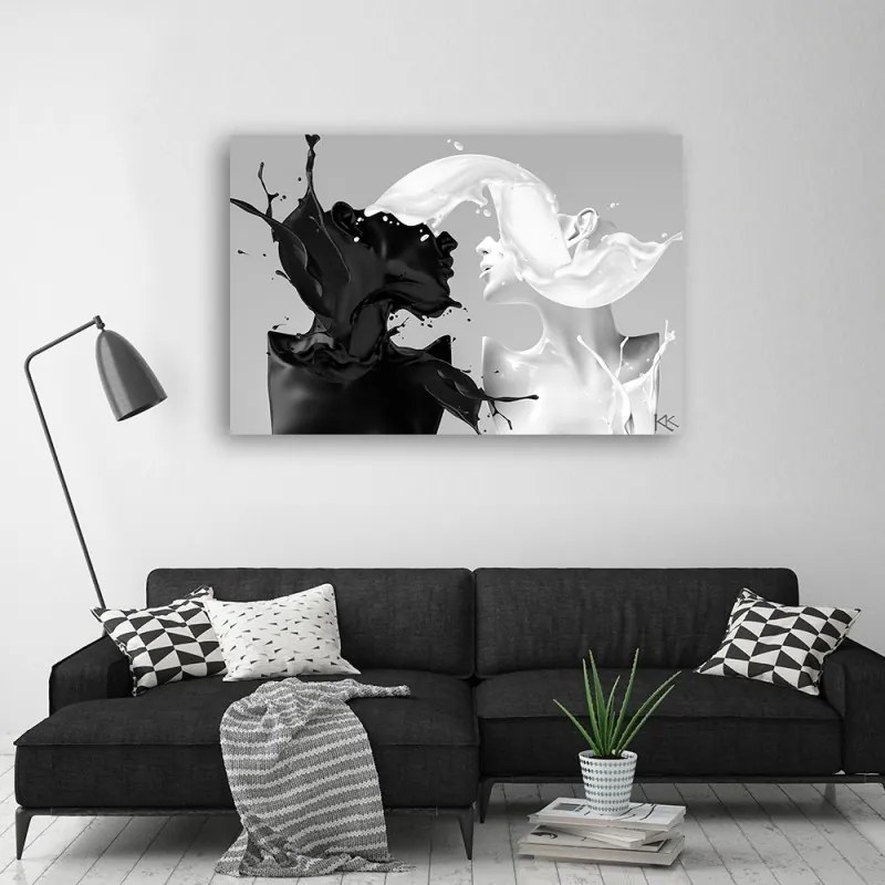 Quadro su tela, Coffee e latte in bianco e nero coppia amore  Dimensioni 90x60