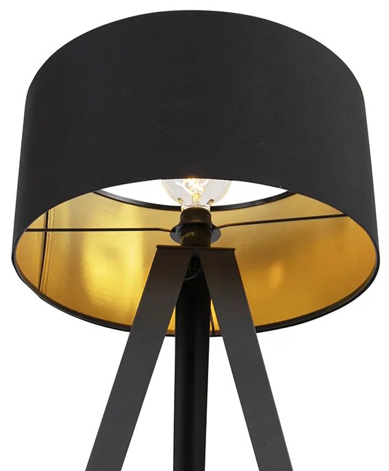 Lampada da terra nera con paralume nero e interno oro - Ilse