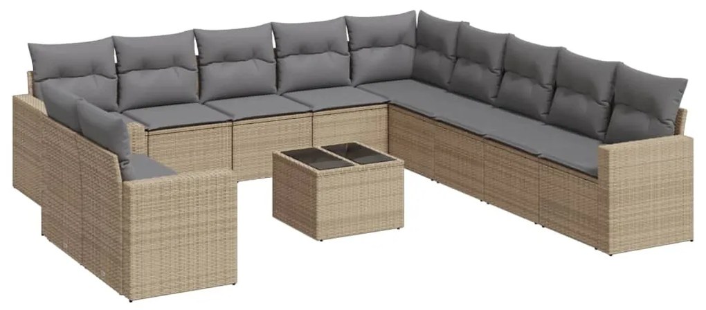 Set divani da giardino 12 pz con cuscini beige in polyrattan