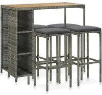 Set da Bar da Giardino 5 pz con Cuscini in Polyrattan Grigio cod mxl 35766