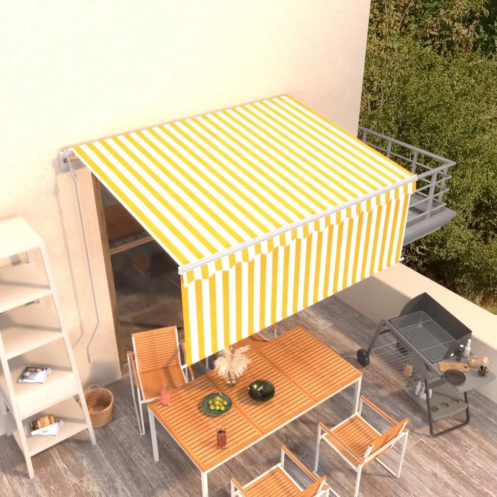 Tenda Retrattile Automatica Con Parasole 3,5x2,5m Gialla Bianca /