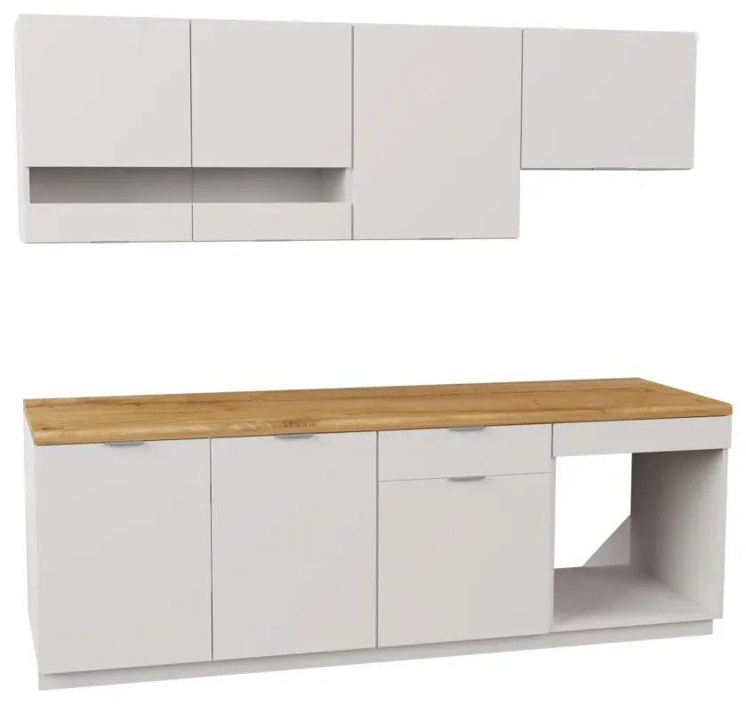 Cucina completa 200 cm 6 elementi portaoggetti Bianco e Naturale  - CARMEO