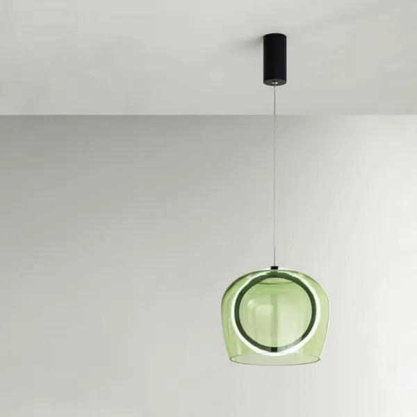 Lampada a sospensione D23 cm in metallo Nero e vetro Verde 1 Luce LED PINTA