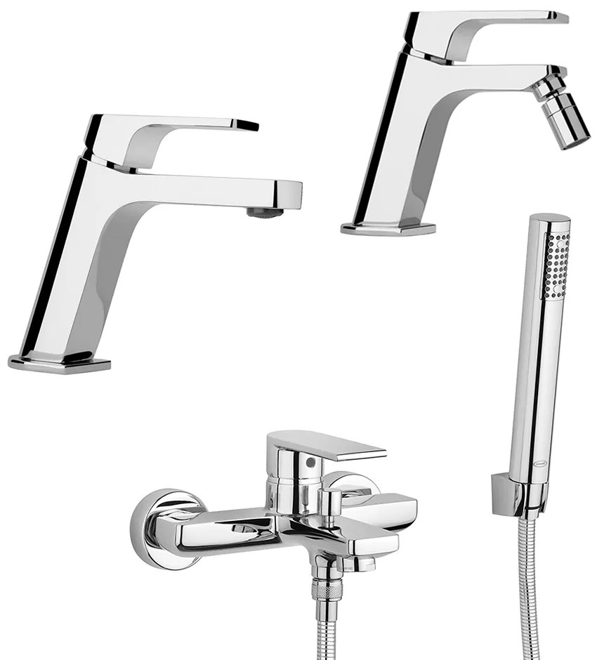 Set miscelatori lavabo + bidet + gruppo vasca Jacuzzi   rubinetteria Twilight ottone cromato per piletta di scarico