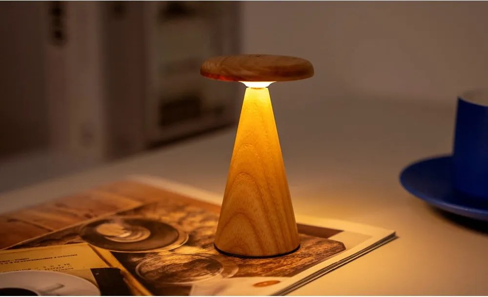 Lampada da tavolo LED di colore naturale con paralume in legno (altezza totale 14 cm) Sylva – Gingko