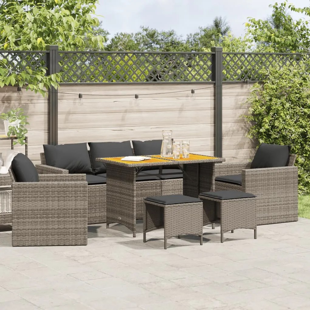 Set divano da giardino 6 pz con cuscini grigio in polyrattan