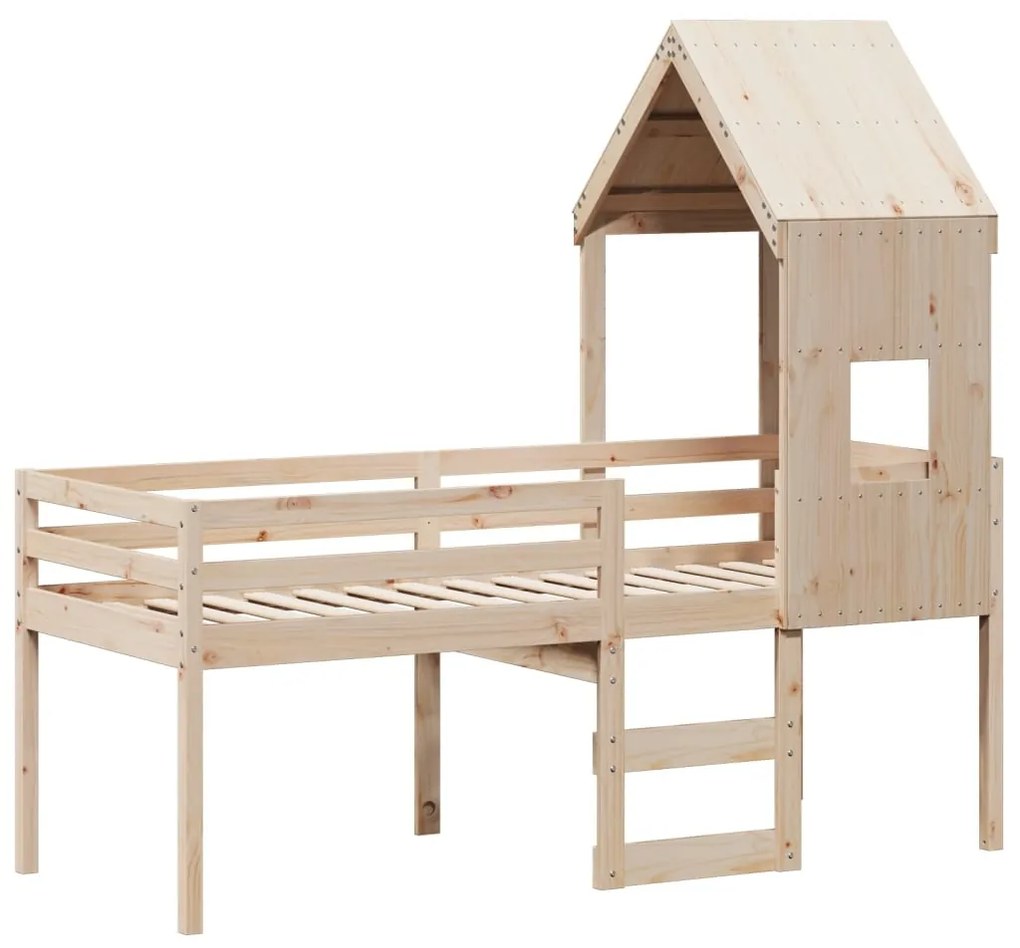 Letto a soppalco con tetto 80x200 cm in legno di pino