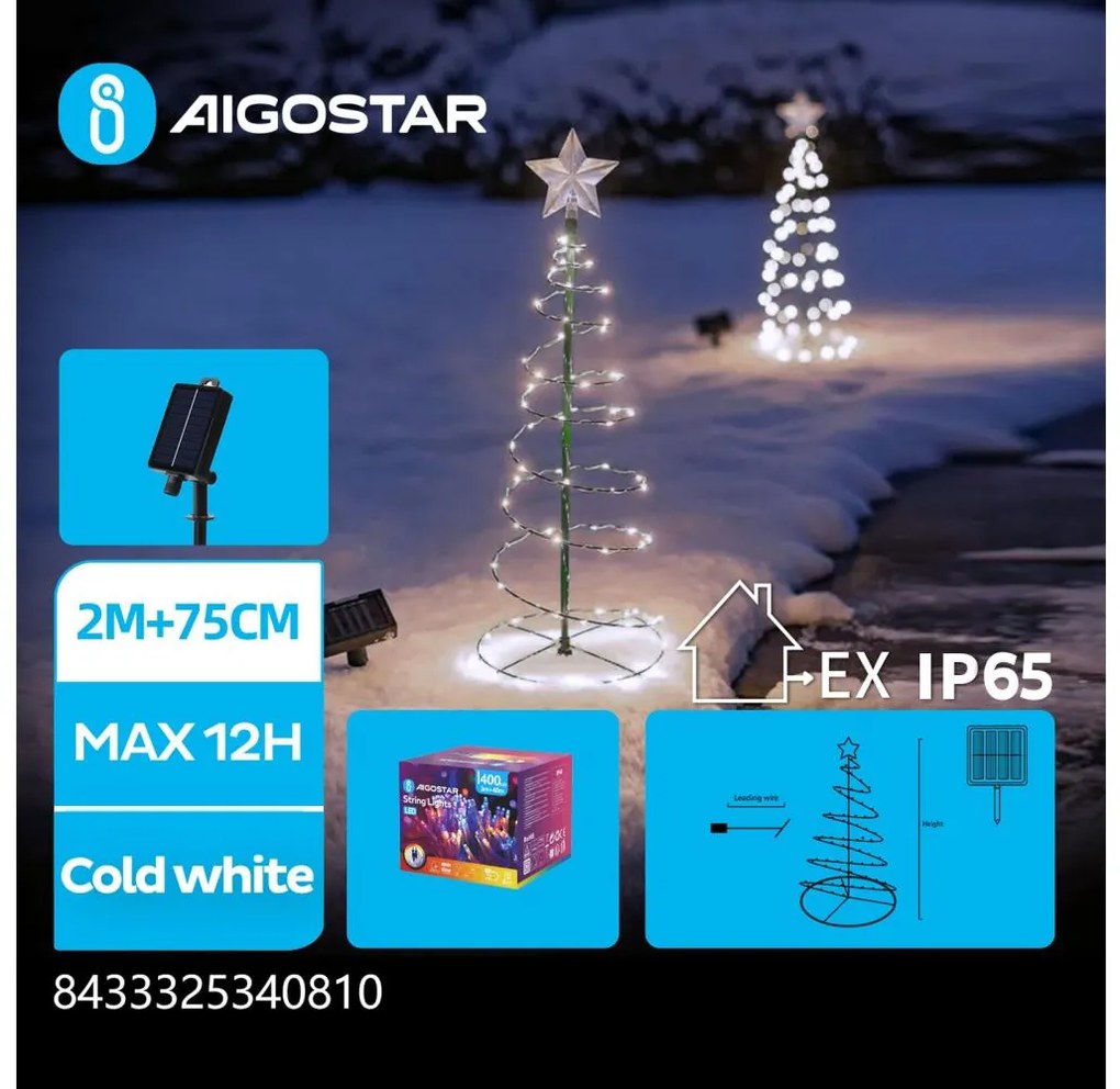 Aigostar - Decorazione natalizia solare a LED LED/0,26W/3,7V 75cm IP65 bianco freddo