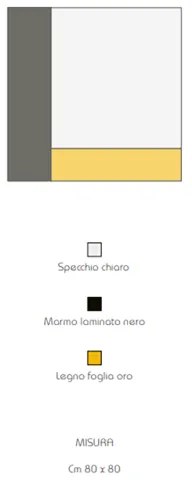Specchio moderno quadrato 80 cm effetto marmo nero e foglia oro - KEIRA
