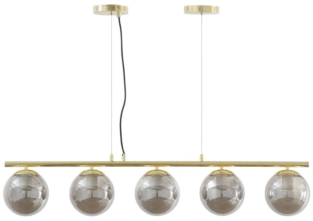 Lampadario in metallo e vetro fumé lucido - 5 globi - L. 100 x H. 100 x H. 120 cm - Dorato - SOFIA