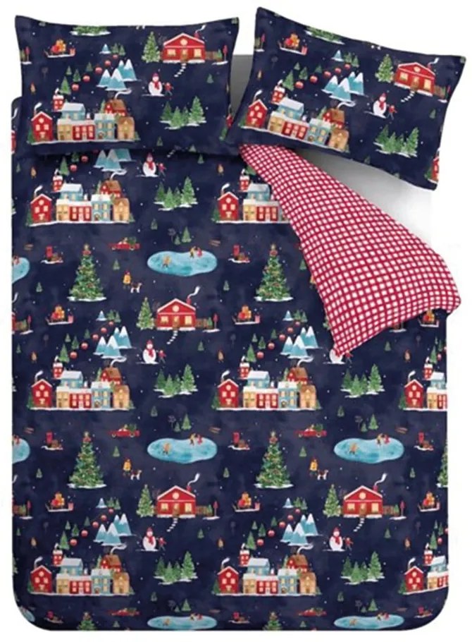 Set copripiumino e federa blu per letto matrimoniale 200x200 cm Ski Village – Catherine Lansfield