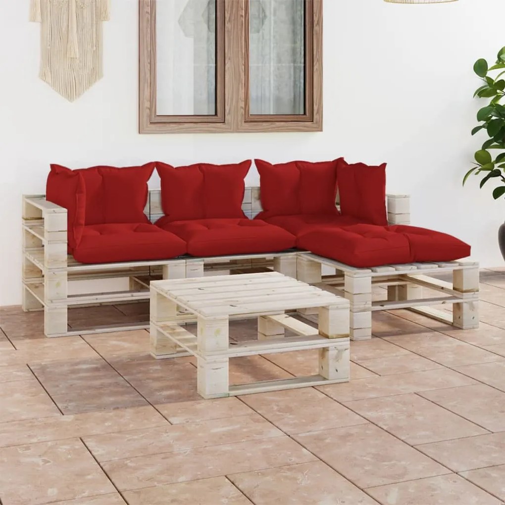 Set divani da giardino pallet 5 pz con cuscini in legno di pino