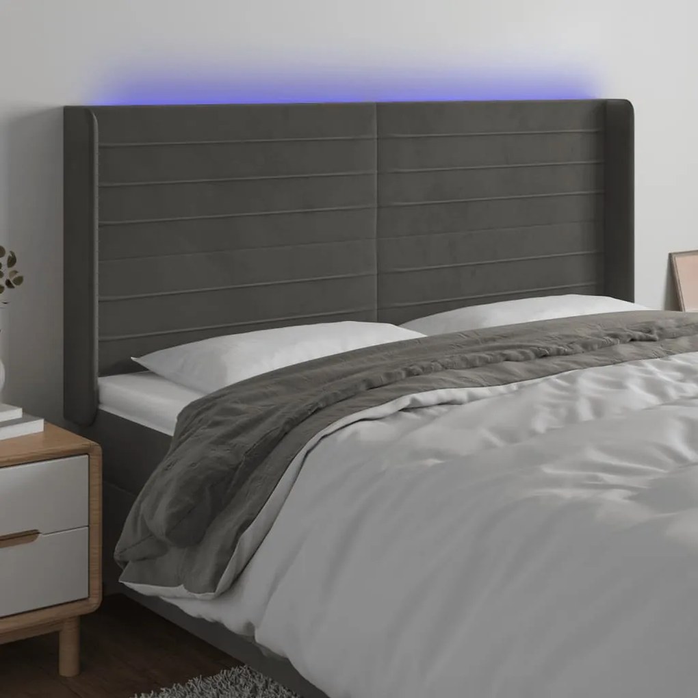 Testiera A Led Grigio Scuro 163x16x118/128cm İn Velluto /