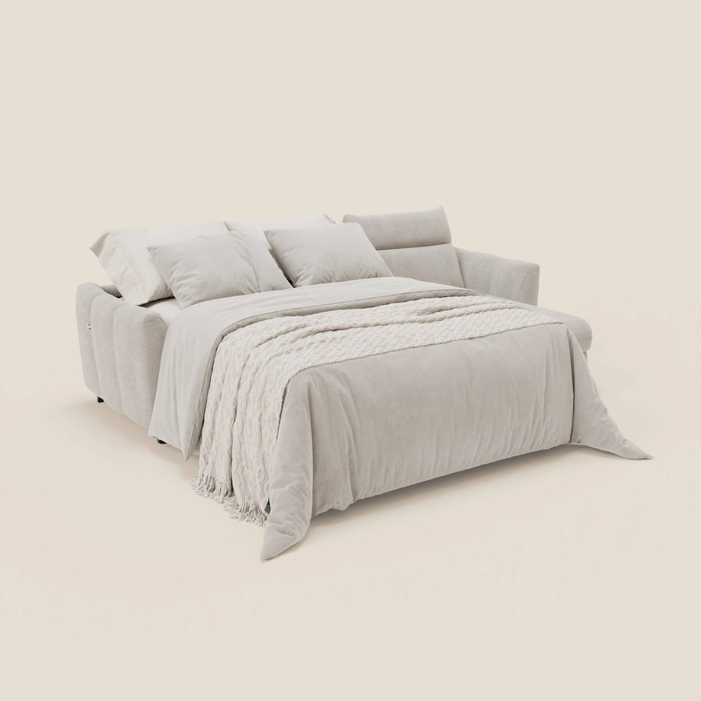 Peonia divano letto angolare con Penisola Contenitore - Materasso H18 cm in Bouclé Impermeabile T07 bianco