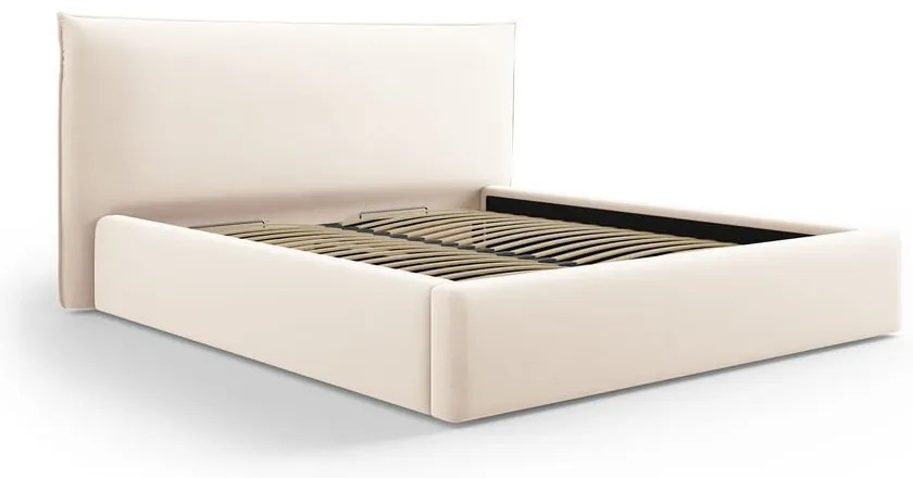 Letto matrimoniale imbottito color crema con contenitore e doghe 160x200 cm Elio - Milo Casa