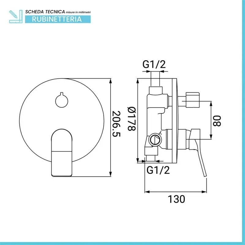 Set doccia incasso con braccio soffione e kit doccino acciaio cromo linea Sound