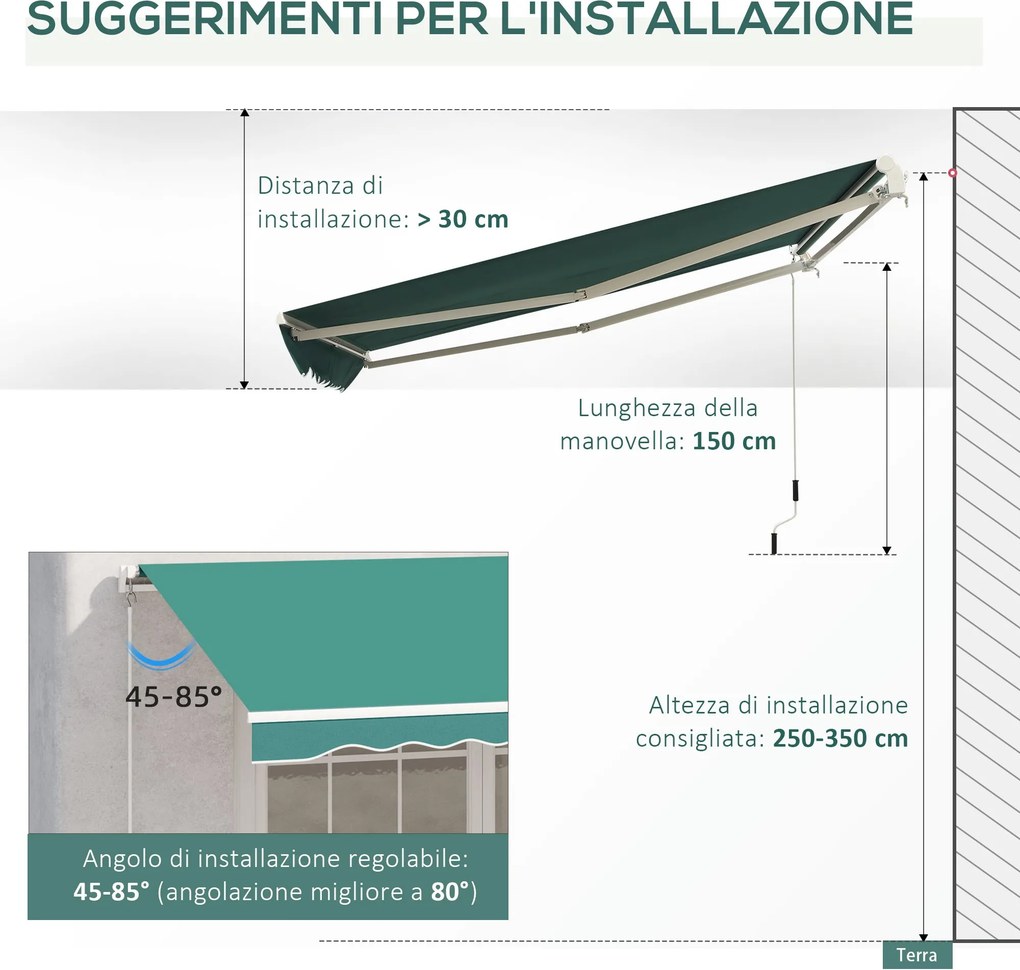 Tenda da Sole Avvolgibile a Parete 3x2.5m Verde Scuro...