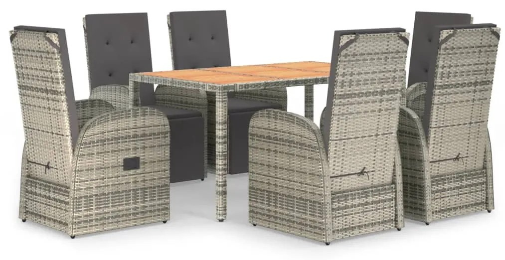 Set da pranzo da giardino 7 pz con cuscini in polyrattan grigio