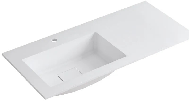 Lavabo a incasso rettangolare vasca a sinistra L 100.5 x H 15 x P 46 cm in resina bianco opaco
