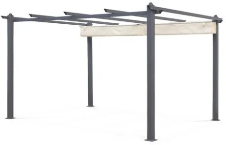 Pergola 3x4 In Alluminio Gazebo Antracite Telo Copertura Scorrevole Ecrù