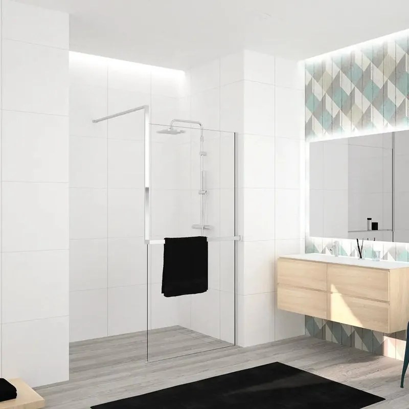 Box doccia walk-in Elidesign, vetro 8 mm, H 200 cm, profilo cromo